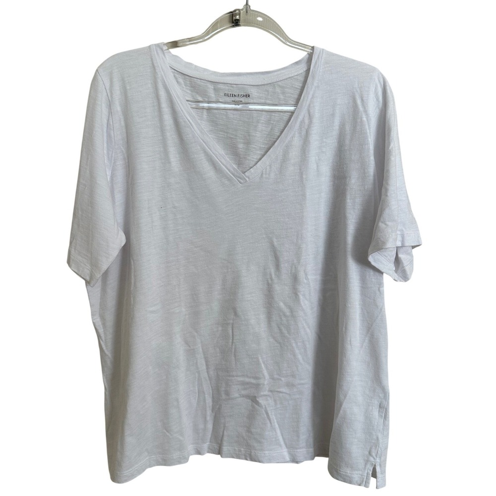 Eileen Fisher Organic Cotton Slub V-Neck Short Sleeve Tee White M